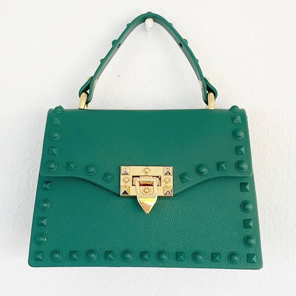 Forest green plastic jelly studded handbag NEW
